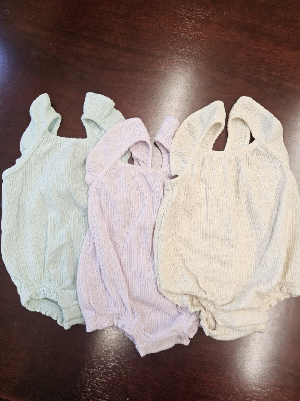 Set of 3 Old Navy Baby Rompers in Mint, Lavender, and Cream